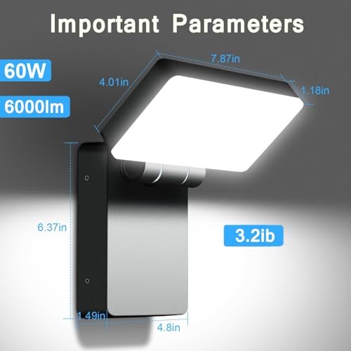 Juyace 60W Led Outdoor Wall Park Flood Light Modern Exterior Security Lighting Fixture for House with Rotate Freely 6000lm 5000k IP65 Waterprroof Floodlight for Above Garage - Image 2