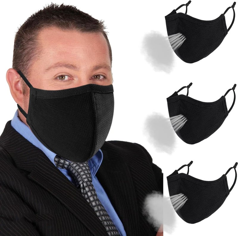 comfso Extra Large Face Masks,3Ply Black Face Mask for Men Adults with Big/Beard Face,Breathable Cloth Mouth Cover Adjustable - Image 1