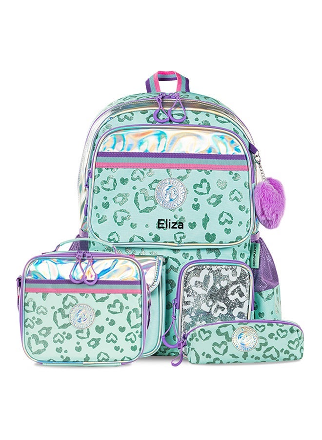 Eazy Kids - Personalized 17" School Bag Set of 3 w/Lunch Bag and Pencil Pouch - Love Green - Image 2