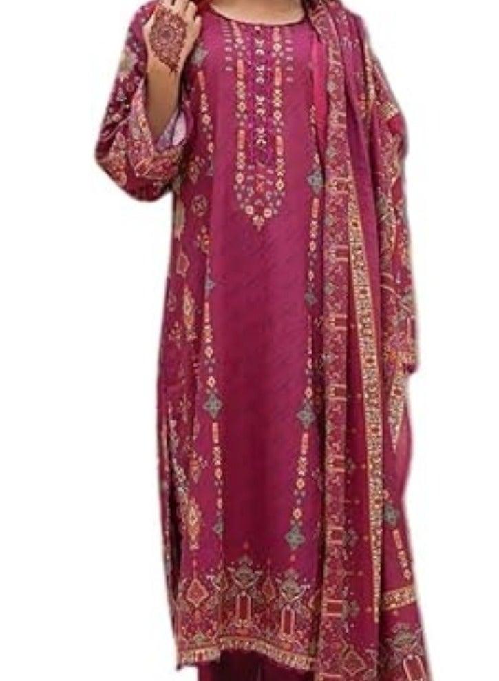 وينشيلز طقم بدلة سلوار قميص باكستاني بطبعة زهور - لون كستنائي - متوسط - Image 3