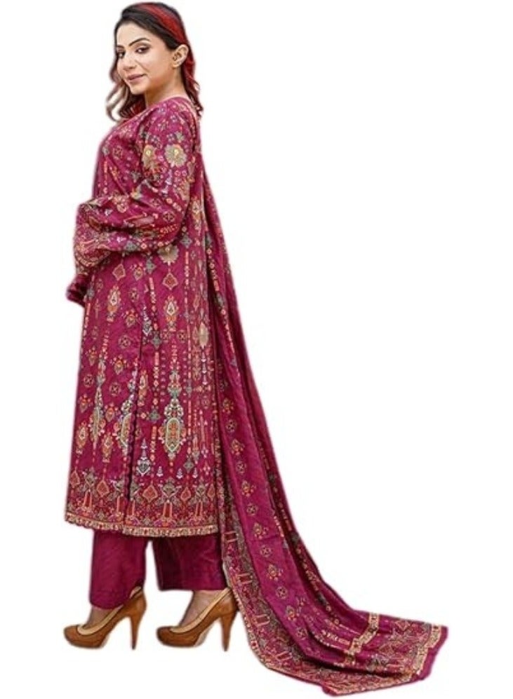 وينشيلز طقم بدلة سلوار قميص باكستاني بطبعة زهور - لون كستنائي - متوسط - Image 4