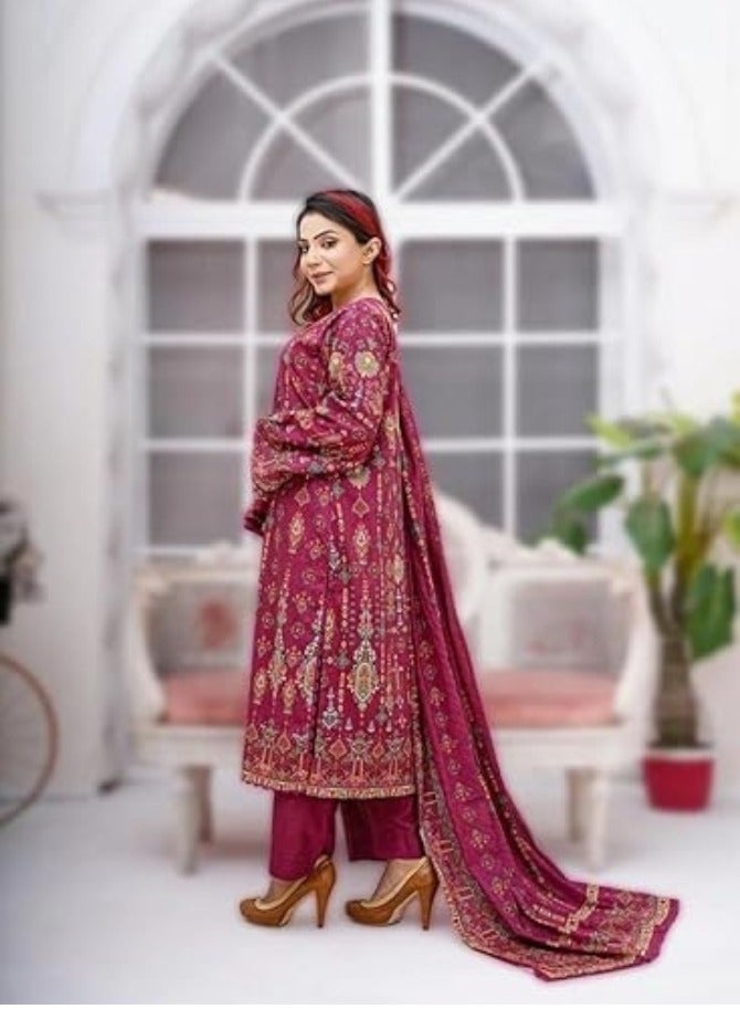 وينشيلز طقم بدلة سلوار قميص باكستاني بطبعة زهور - لون كستنائي - متوسط - Image 2