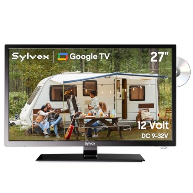 27 Inch Smart TV FHD 1080P LED TV with DVD Player Google Cast Voice Control HiFi Speakers AC/DC Wide Voltage DVB-T2/C/S2 Tuner HDMI USB Ports 12V RV Caravan Motorhome TV - Image 1