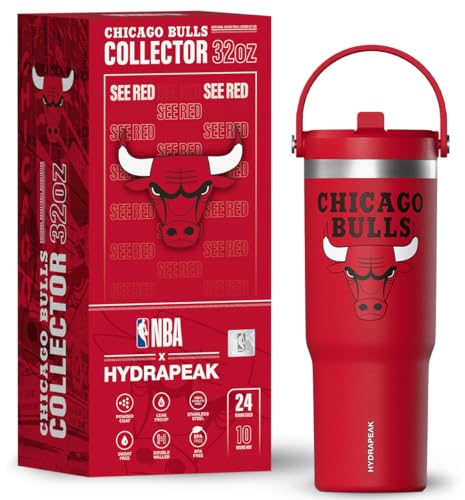 Hydrapeak x NBA Officially Licensed Chicago Bulls 32oz Nomad Stainless Steel Tumbler with Handle and Straw Lid, Leakproof Water Bottle in Limited Edition Collector's Gift Box - Image 1