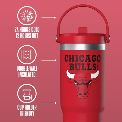 Hydrapeak x NBA Officially Licensed Chicago Bulls 32oz Nomad Stainless Steel Tumbler with Handle and Straw Lid, Leakproof Water Bottle in Limited Edition Collector's Gift Box - Image 5