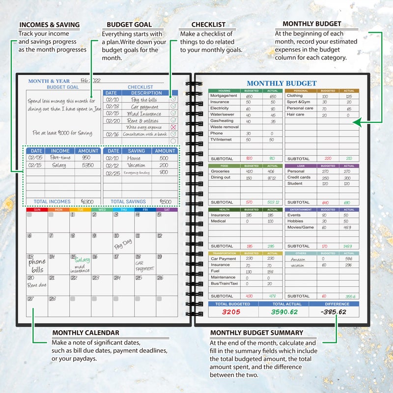 snootion Budget Planner - Monthly Finance Organizer with Expense Tracker Notebook to Manage Your Money Effectively, Undated Finance Planner/Account Book, Start Anytimem,A5(8.6x5.9 inchs),100gsm Paper - Silvery - Image 3