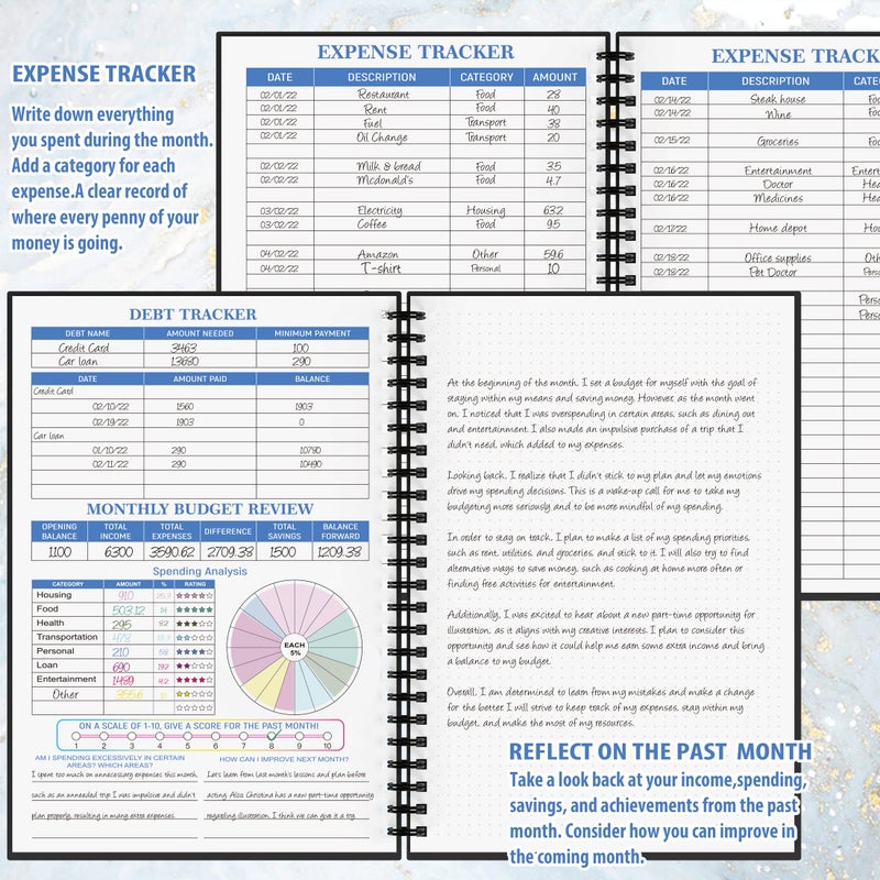 snootion Budget Planner - Monthly Finance Organizer with Expense Tracker Notebook to Manage Your Money Effectively, Undated Finance Planner/Account Book, Start Anytimem,A5(8.6x5.9 inchs),100gsm Paper - Silvery - Image 4