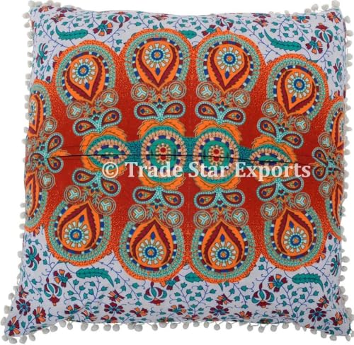Trade Star 26 X 26 Mandala Euro Sham, Ethnic Cushion Cover, Indian Large Floor Pillows, Hippie Cushion Cover with Pom Pom Lace, Bohemian Throw Pillow Cases (Pattern 7) - Image 5