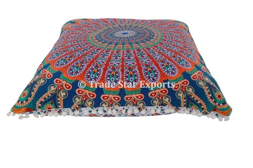 Trade Star 26 X 26 Mandala Euro Sham, Ethnic Cushion Cover, Indian Large Floor Pillows, Hippie Cushion Cover with Pom Pom Lace, Bohemian Throw Pillow Cases (Pattern 7) - Image 3