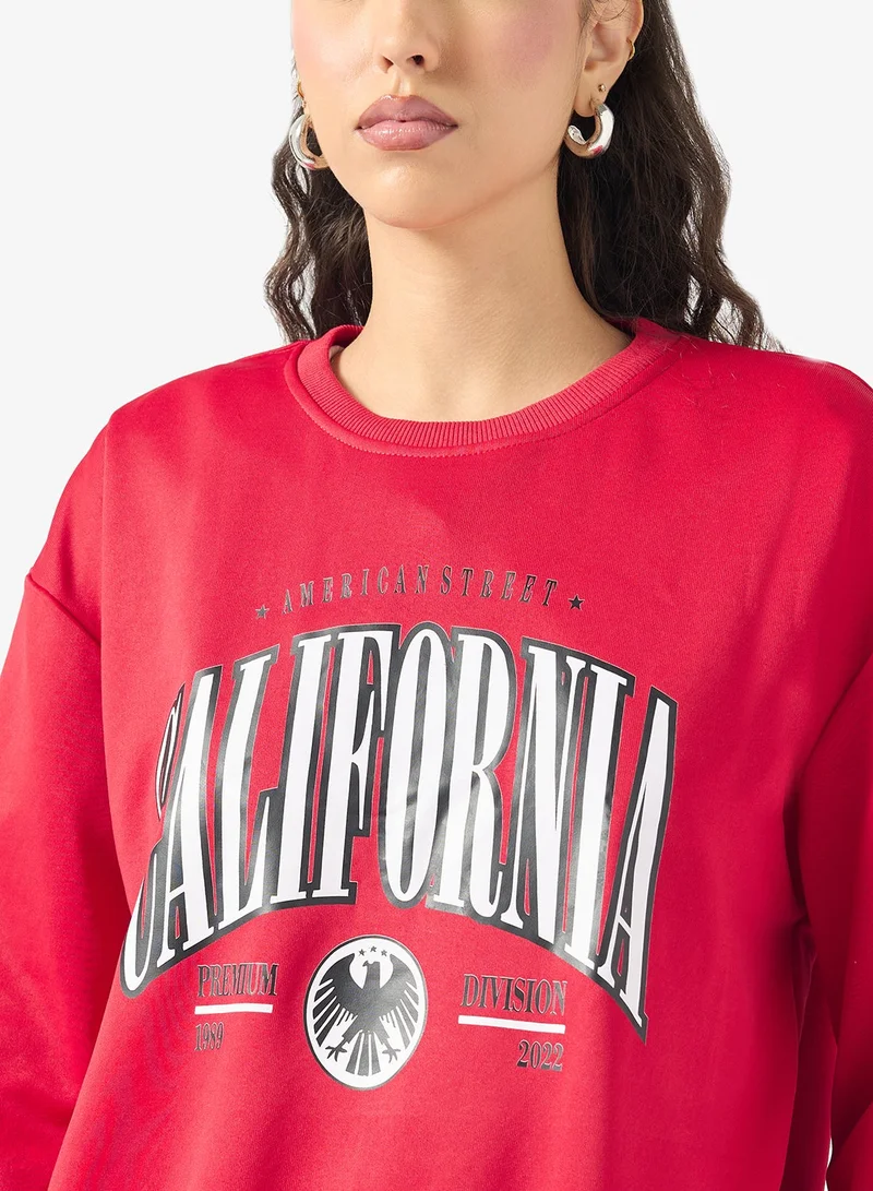 Ginger  Oversize Varsity Graphic Sweatshirt for Women | Best Price UAE