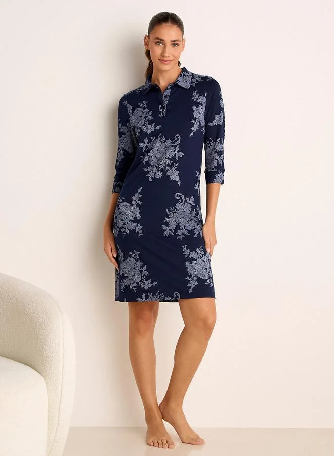 سبلاش فيڤ فستان قميص بطبعة زهور وأكمام 3/4