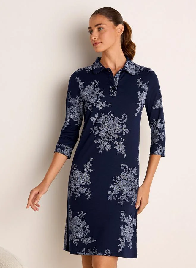 سبلاش فيڤ فستان قميص بطبعة زهور وأكمام 3/4