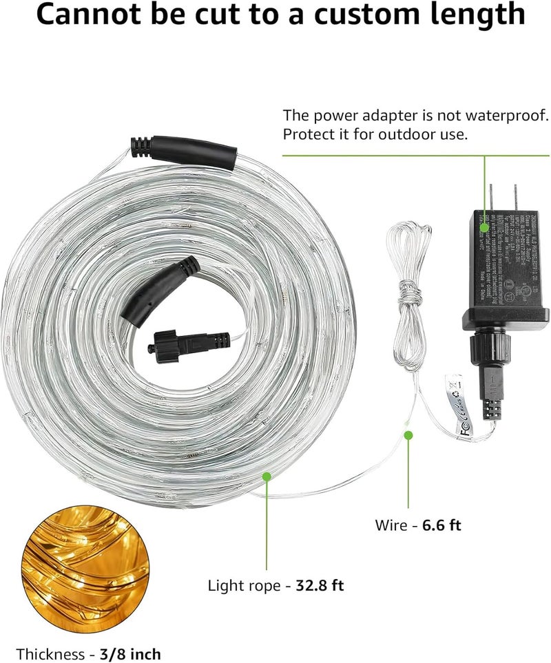 Lighting EVER LE 33ft 240 LED Rope Lights Outdoor 24 Volts, 3/8 inch Clear Tube, Upgraded 2700K Warm White, Connectable (Up to 3 Sets), Not Dimmable, Waterproof String Lights for Patio Deck Railing Stair Landscape - Image 4