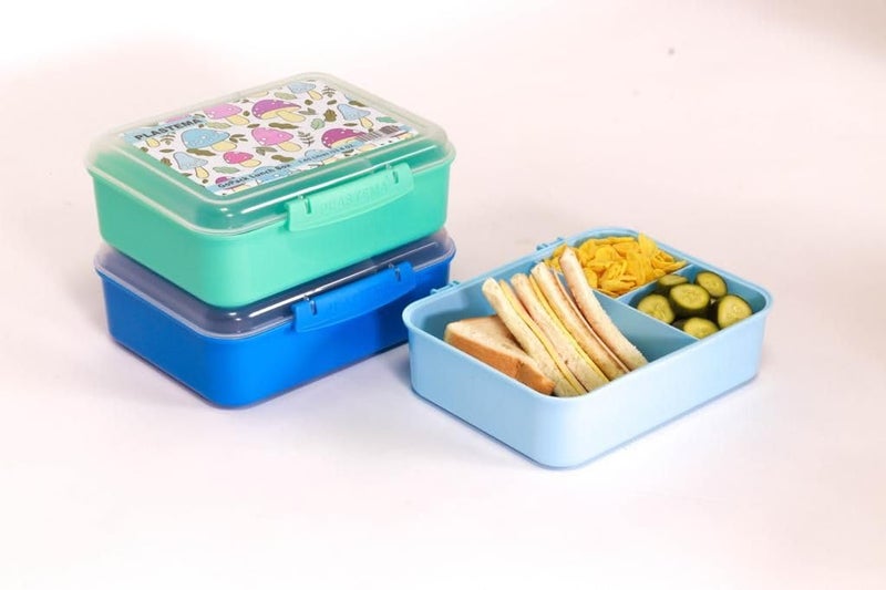 PLASTEMA Rectangular Lunch Box for Adults and Kids - 3 in 1 Divided Leakproof Microwave/Freezer/Dishwasher Safe - 1.65L - BPA - Triangle 5 - Multicolor