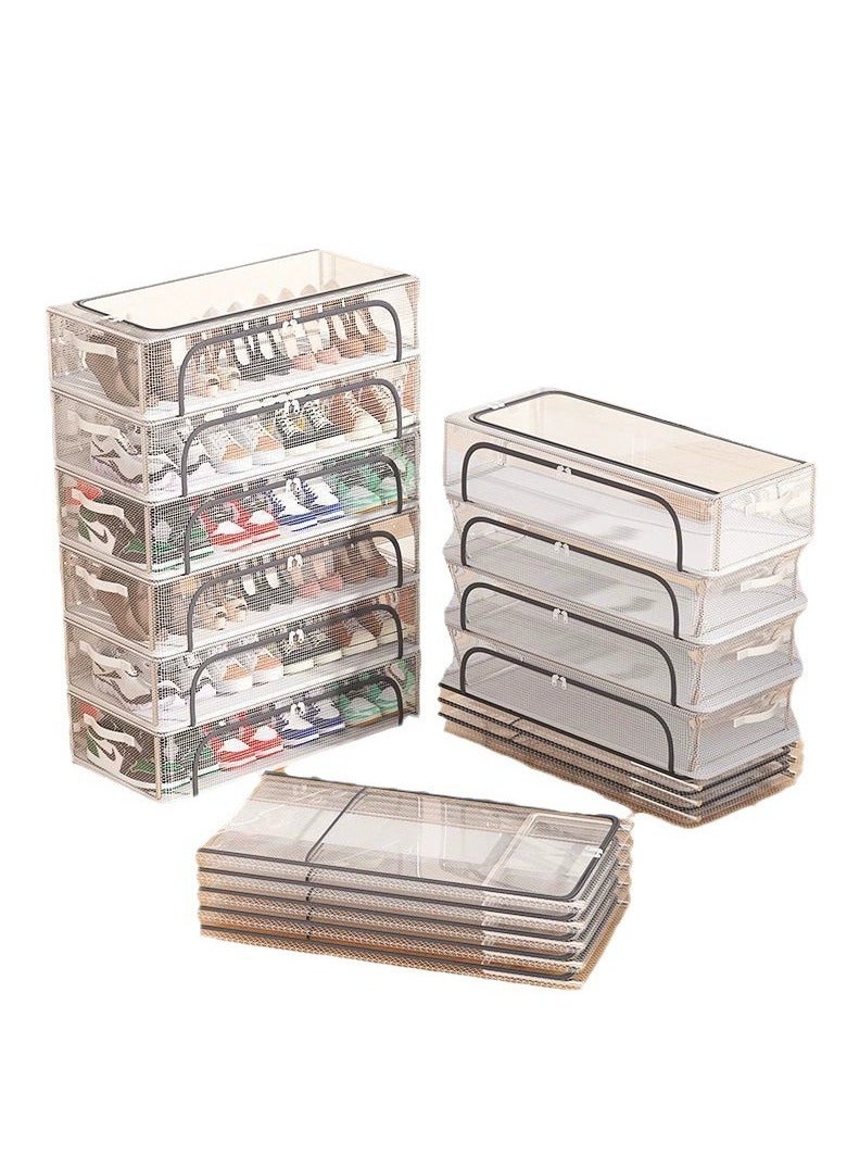 6 Pack Shoe Storage Organizer Transparent Shoe Storage Box for Under Bed Stackable Shoe Organizer with Steel Foldable Shoe Rack Shoe Container Bins for Clothes Shoes Toys Space Saving（L 60*30*16cm）  - Image 1