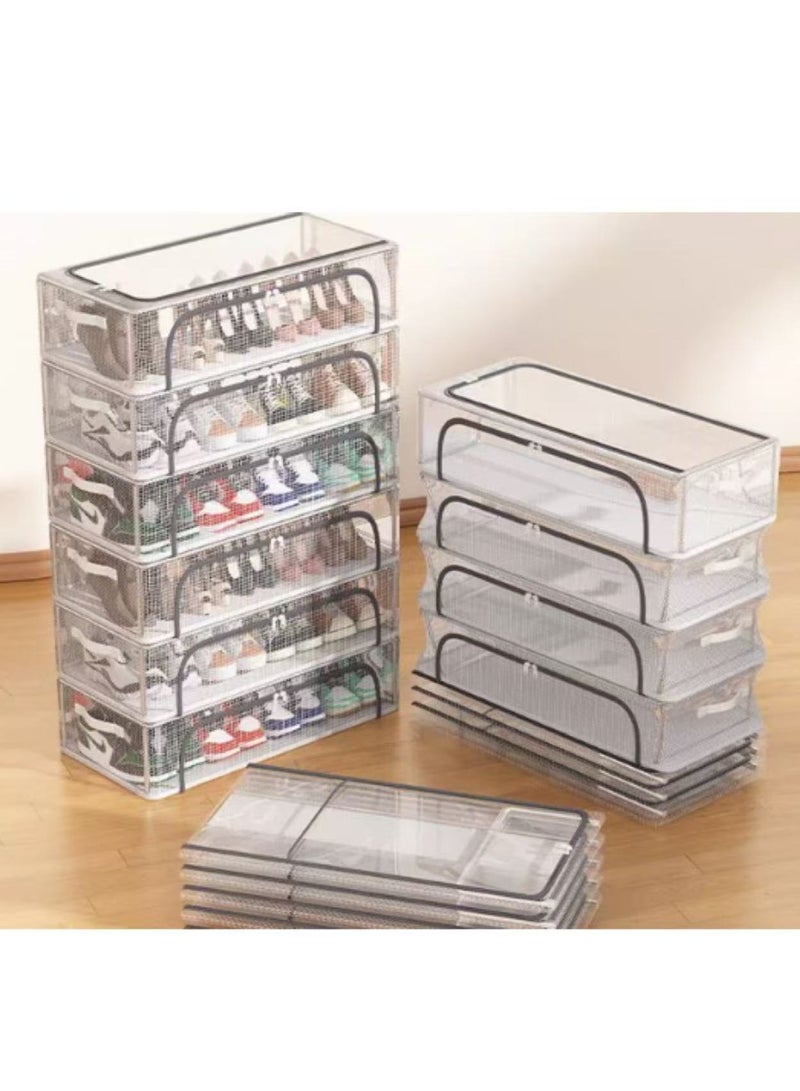 6 Pack Shoe Storage Organizer Transparent Shoe Storage Box for Under Bed Stackable Shoe Organizer with Steel Foldable Shoe Rack Shoe Container Bins for Clothes Shoes Toys Space Saving（L 60*30*16cm）  - Image 2