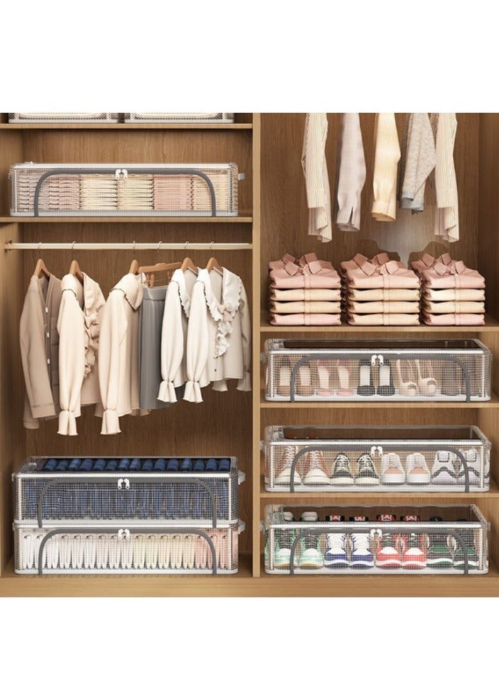 6 Pack Shoe Storage Organizer Transparent Shoe Storage Box for Under Bed Stackable Shoe Organizer with Steel Foldable Shoe Rack Shoe Container Bins for Clothes Shoes Toys Space Saving（L 60*30*16cm）  - Image 3