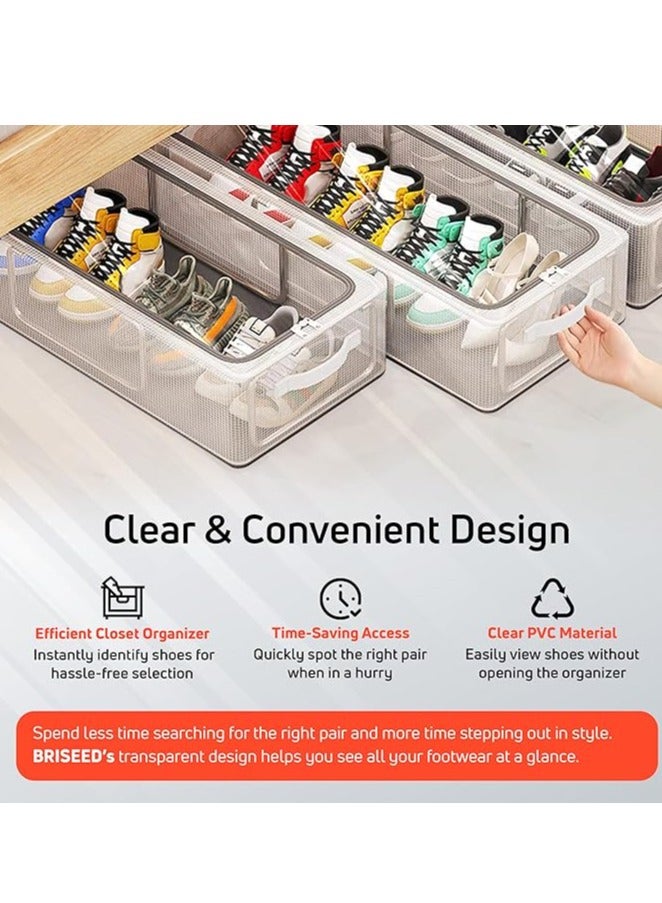 6 Pack Shoe Storage Organizer Transparent Shoe Storage Box for Under Bed Stackable Shoe Organizer with Steel Foldable Shoe Rack Shoe Container Bins for Clothes Shoes Toys Space Saving（L 60*30*16cm）  - Image 5