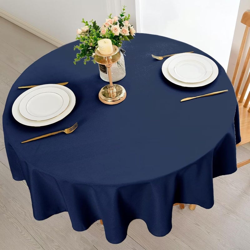 DWCN Dark Blue Round Tablecloth, Stain Protection, Washable Table Linen, Waterproof Tablecloth for Dining Room, Garden, Party, Weddings or Household, 150 cm - Image 2