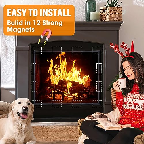 CADARA Magnetic Fireplace Draft Cover, Fireplace Blocker Blanket Stops Heat Loss, Adjustable Fire Place Draft Stopper Save Energy for Indoor Iron Frame 45" W x 34" H - Image 4