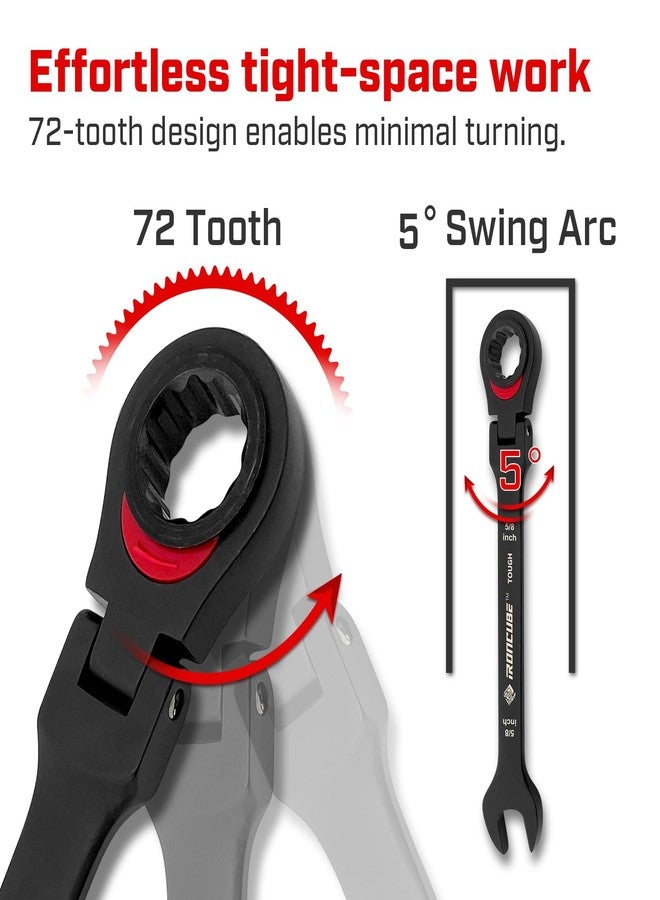 ironcube Ratcheting Combination Wrench Set: 11-Piece SAE 1/4 to 3/4 Inch - Flexible Head - CR-V Steel - Black Tough With Wax Canvas Tool Pouch for Motorcycle Repair - Image 4