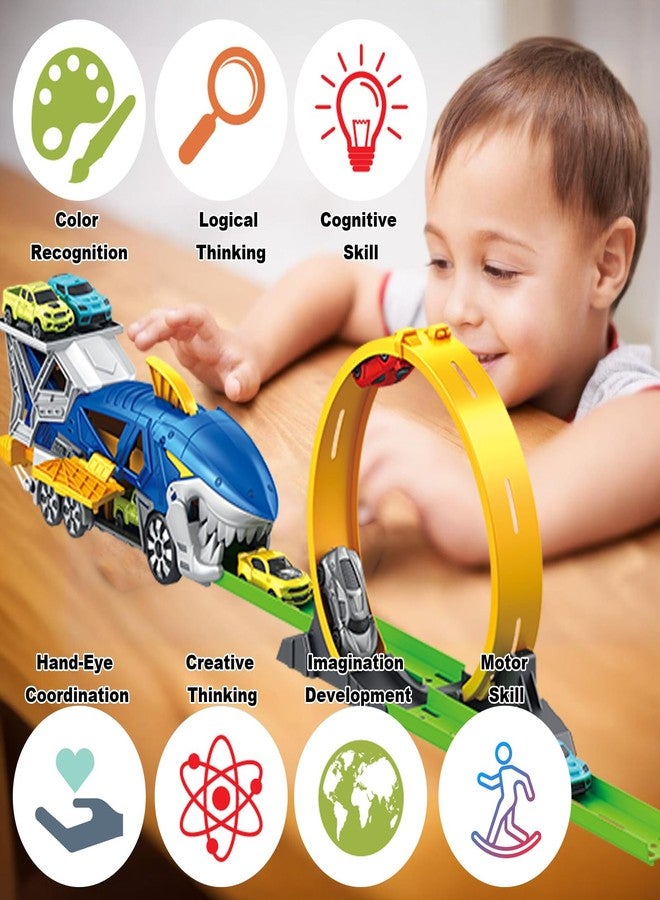 Frontoytall Shark Race Track Toy with Carrier Truck & 6 Cars, Age 3+ - Image 2