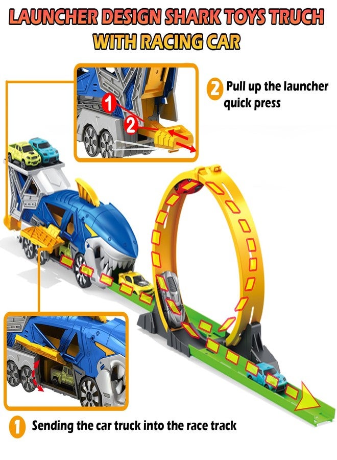 Frontoytall Shark Race Track Toy with Carrier Truck & 6 Cars, Age 3+ - Image 4