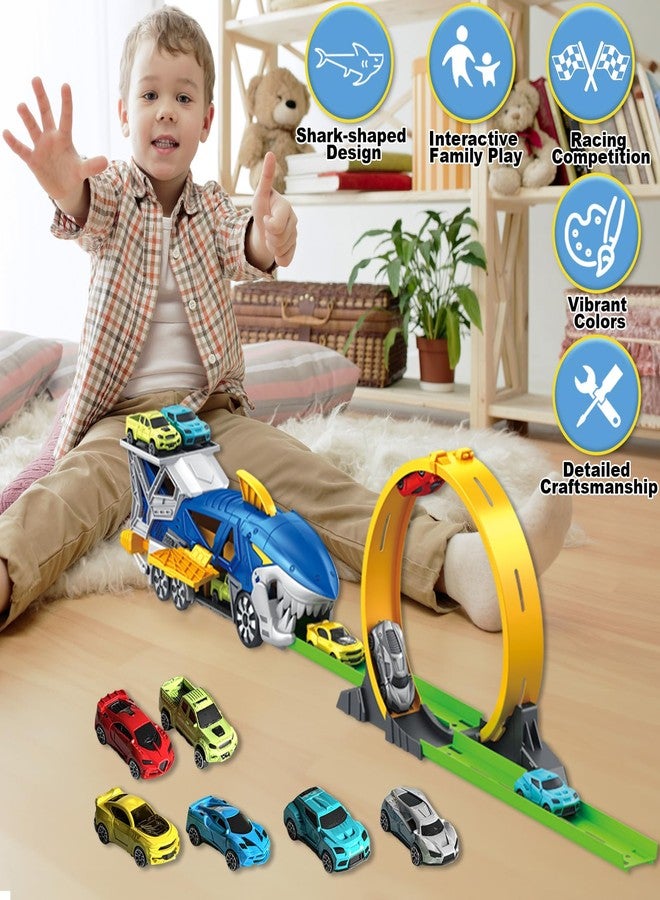Frontoytall Shark Race Track Toy with Carrier Truck & 6 Cars, Age 3+ - Image 3