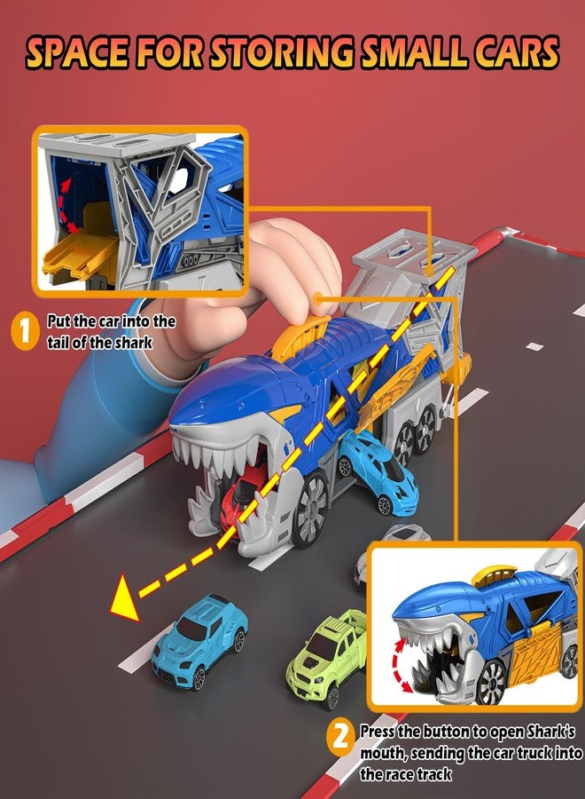 Frontoytall Shark Race Track Toy with Carrier Truck & 6 Cars, Age 3+ - Image 5