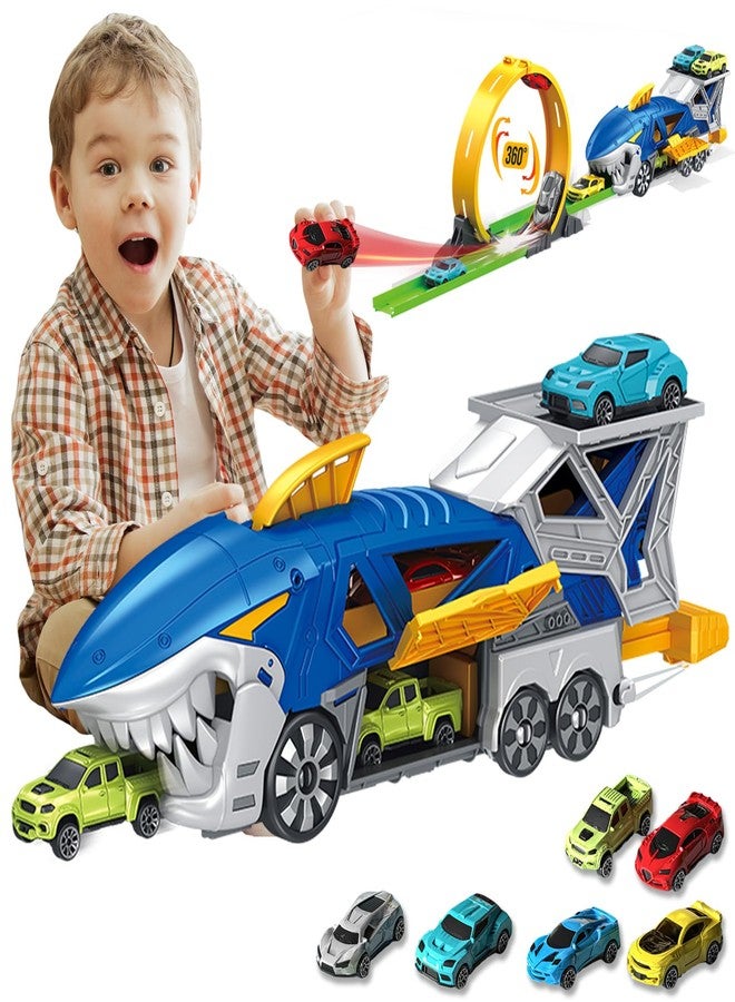 Frontoytall Shark Race Track Toy with Carrier Truck & 6 Cars, Age 3+ - Image 1