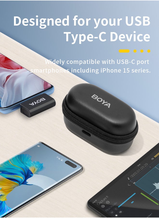 BOYA - BOYA Omic-U Wireless Lavalier Microphone for USB-C Android Smartphone, iPhone15 Series Magnetic Back Clip,15H Battery Life with Charging Case Plug Play Mini Lapel Mics for Video Recording Interview - Image 1