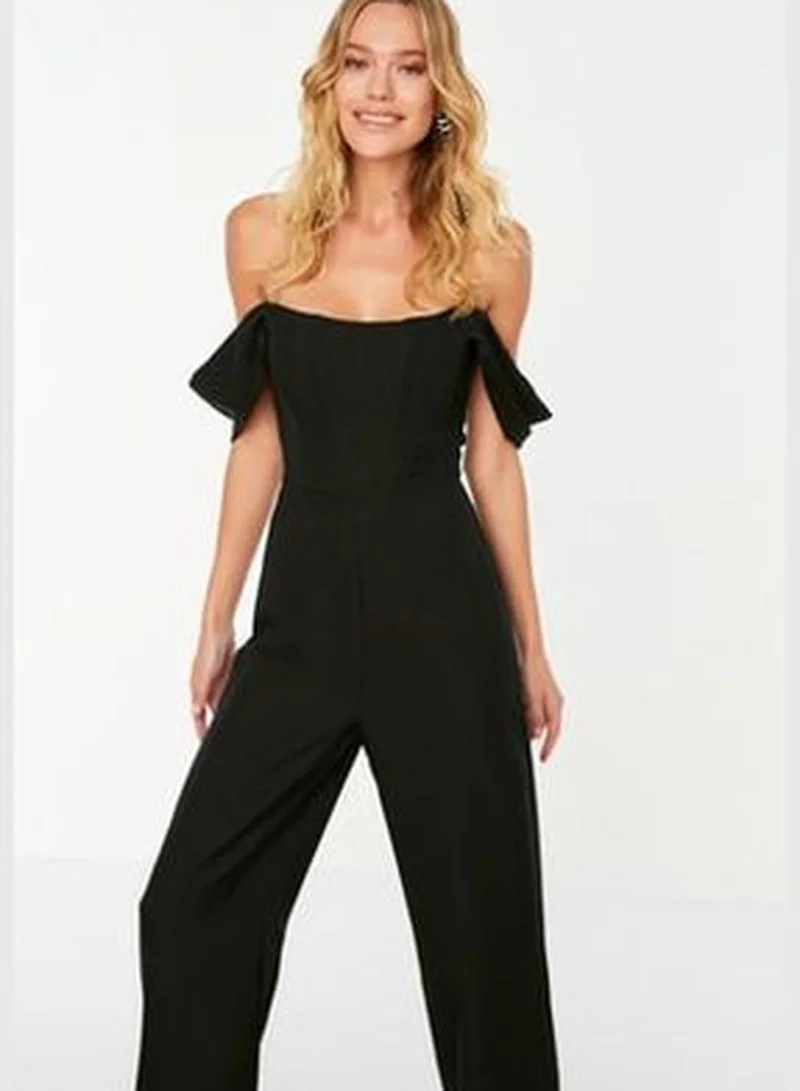 trendyol Black Lined Woven Jumpsuit TPRSS22TU0070