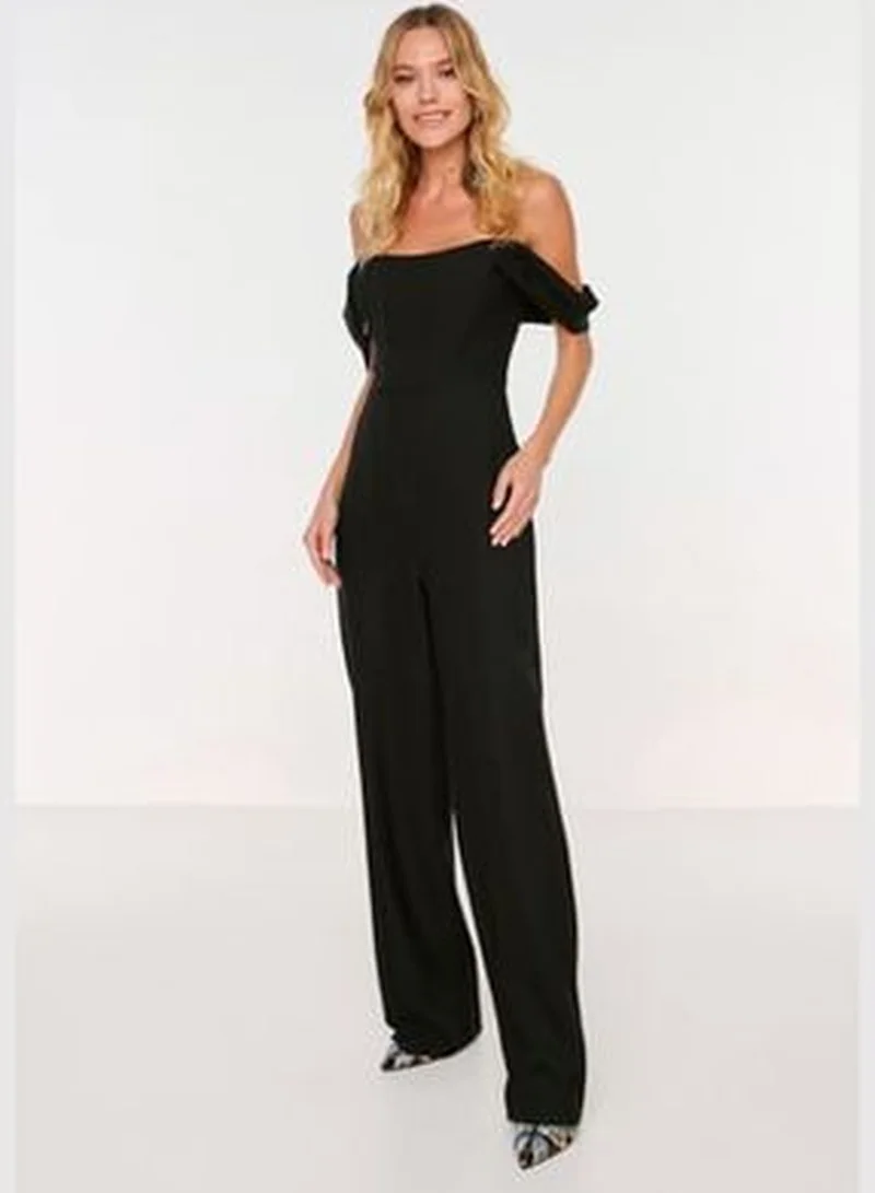 trendyol Black Lined Woven Jumpsuit TPRSS22TU0070