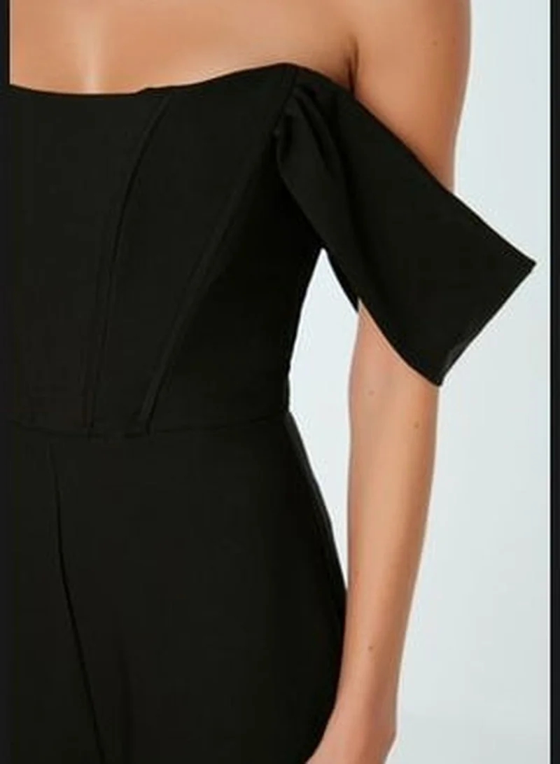 trendyol Black Lined Woven Jumpsuit TPRSS22TU0070