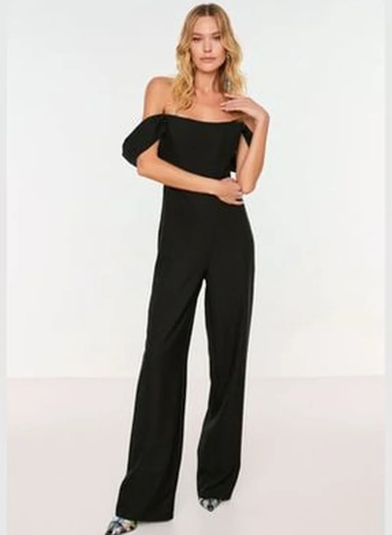 trendyol Black Lined Woven Jumpsuit TPRSS22TU0070