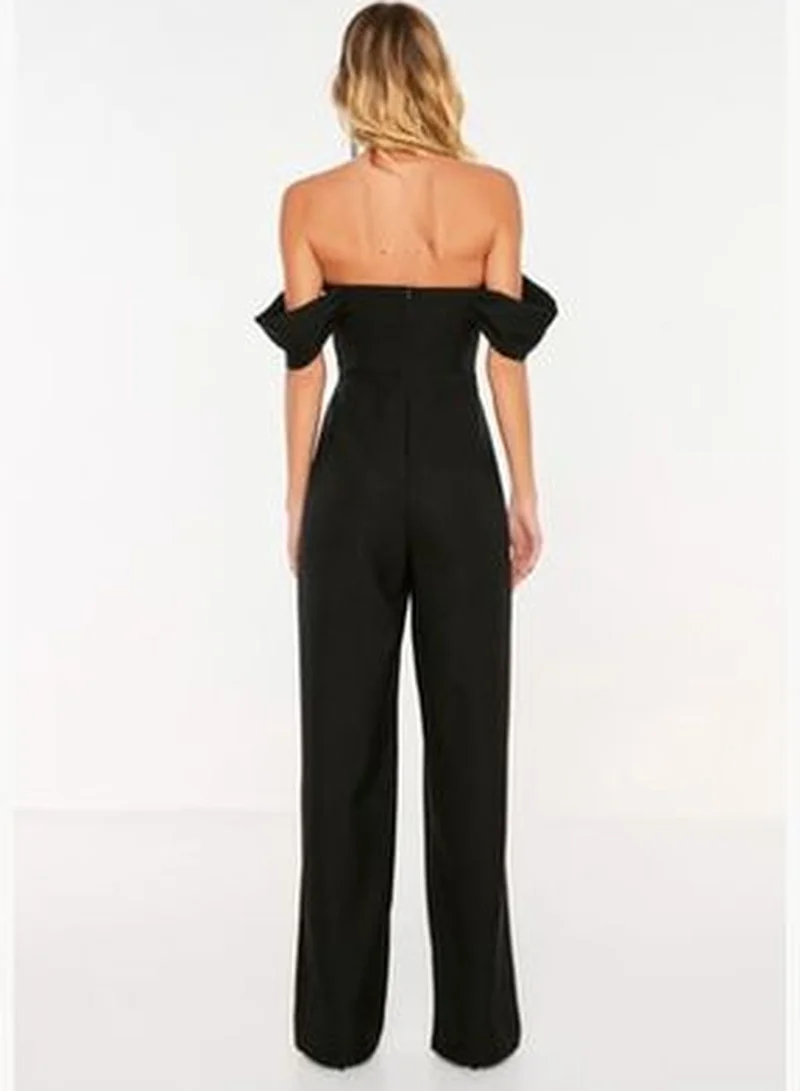 trendyol Black Lined Woven Jumpsuit TPRSS22TU0070