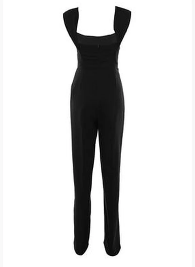 trendyol Black Lined Woven Jumpsuit TPRSS22TU0070