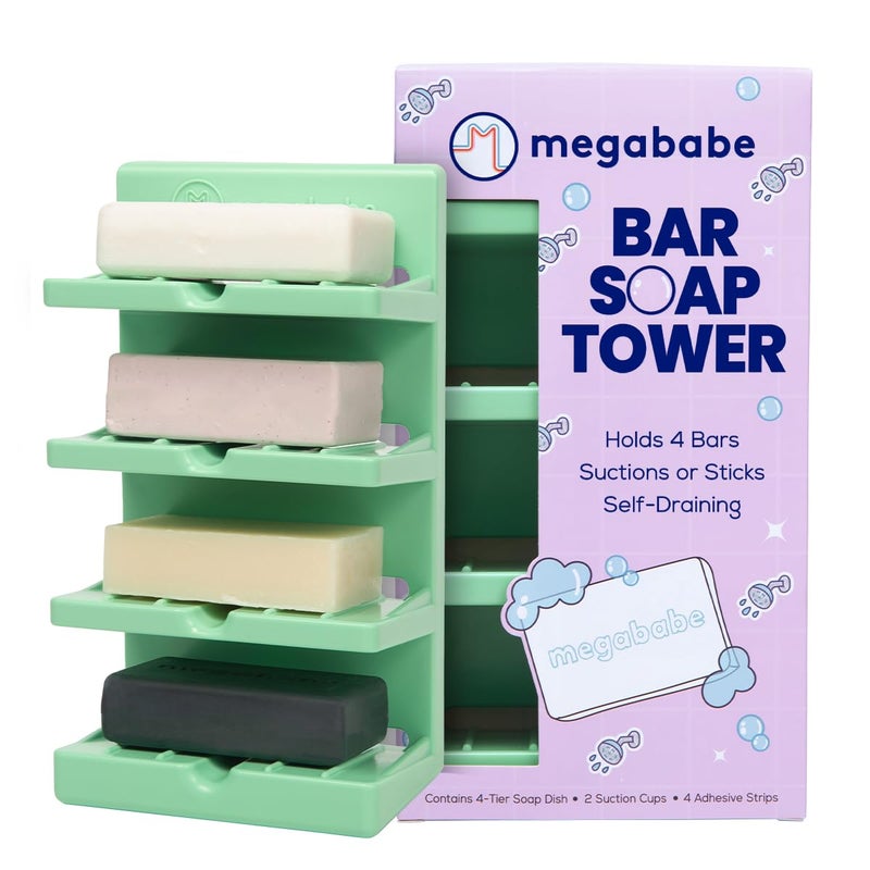 Megababe 4-Tier Bar Soap Tower | Holds 4 Bars | Suctions or Sticks | Self-Draining - Image 1