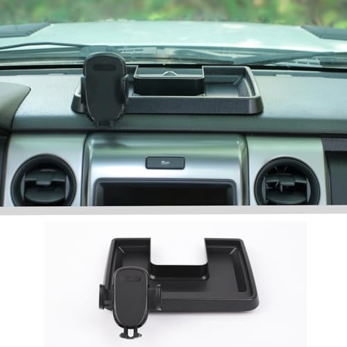 JWWY Phone Holder Mount with Storage Tray Central Dashboard Phone Mount with Storage Bin Fit for 2009-2014 Ford F150 Interior Accessories Black - Image 1
