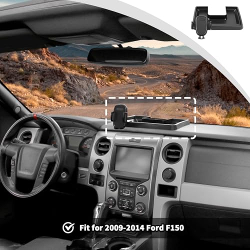 JWWY Phone Holder Mount with Storage Tray Central Dashboard Phone Mount with Storage Bin Fit for 2009-2014 Ford F150 Interior Accessories Black - Image 4