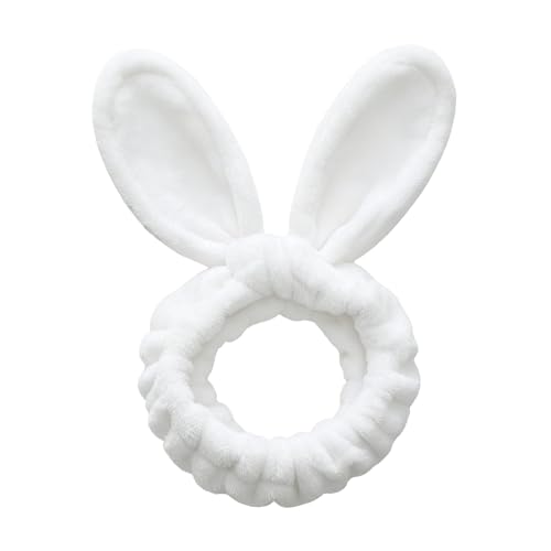 SYBL Twistable Bunny Ear Plush Makeup Headband, Soft Non-Slip Spa Headband for Face Wash, Facial Mask, Skincare, Elastic Hair Wrap for Women Girls (White) - Image 1