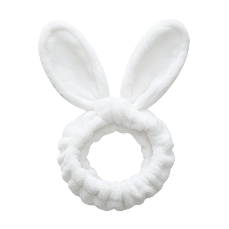 SYBL Twistable Bunny Ear Plush Makeup Headband, Soft Non-Slip Spa Headband for Face Wash, Facial Mask, Skincare, Elastic Hair Wrap for Women Girls (White) - Image 2