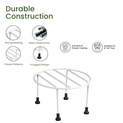 ORILEY Plant Round Stand Galvanised Metal Flower Pot Holder Gamla Support Corner Rack Outdoor Display Shelf for Home Garden Balcony Decoration - (Pack of 2, White) - Image 4