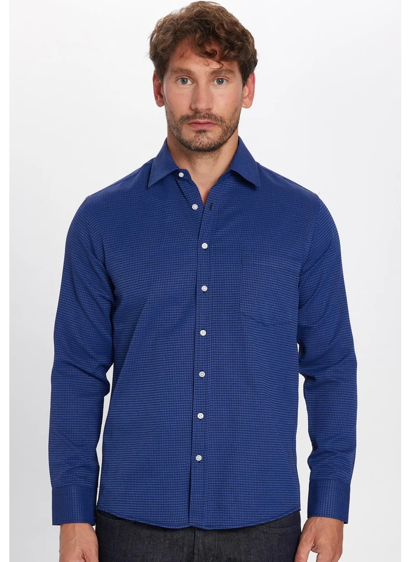 تودورس Men's Classic Fit Regular Cut Cotton Single Pocket Dobby Blue Shirt