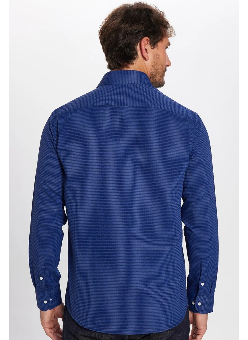 تودورس Men's Classic Fit Regular Cut Cotton Single Pocket Dobby Blue Shirt