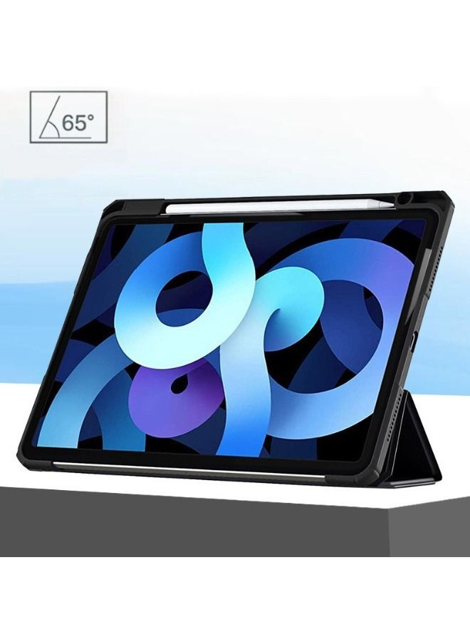 جراب حماية لجهاز iPad Air 4/5 10.9 بوصة ، iPad Pro 2021/2020/2018 ، جلد نحيف قابل للطي مع حامل قلم رصاص ثلاثي الطي ، نوم إيقاظ تلقائي ، غطاء مغناطيسي ذكي ، جراب خلفي أكريليك شفاف مقاوم للصدمات (أسود) - Image 4