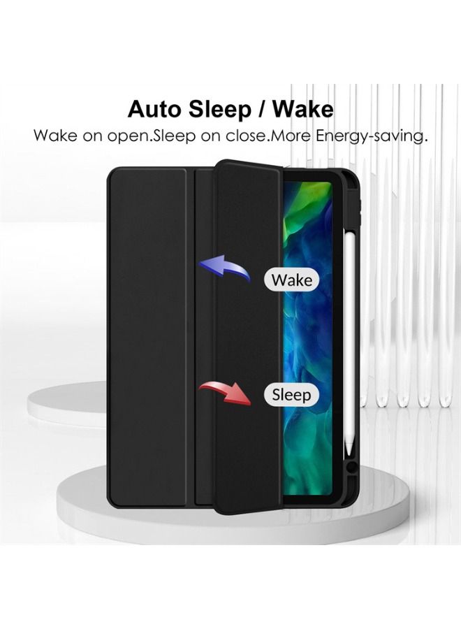 جراب حماية لجهاز iPad Air 4/5 10.9 بوصة ، iPad Pro 2021/2020/2018 ، جلد نحيف قابل للطي مع حامل قلم رصاص ثلاثي الطي ، نوم إيقاظ تلقائي ، غطاء مغناطيسي ذكي ، جراب خلفي أكريليك شفاف مقاوم للصدمات (أسود) - Image 2