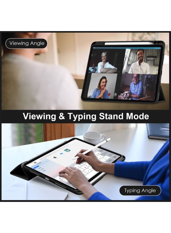 جراب حماية لجهاز iPad Air 4/5 10.9 بوصة ، iPad Pro 2021/2020/2018 ، جلد نحيف قابل للطي مع حامل قلم رصاص ثلاثي الطي ، نوم إيقاظ تلقائي ، غطاء مغناطيسي ذكي ، جراب خلفي أكريليك شفاف مقاوم للصدمات (أسود) - Image 3