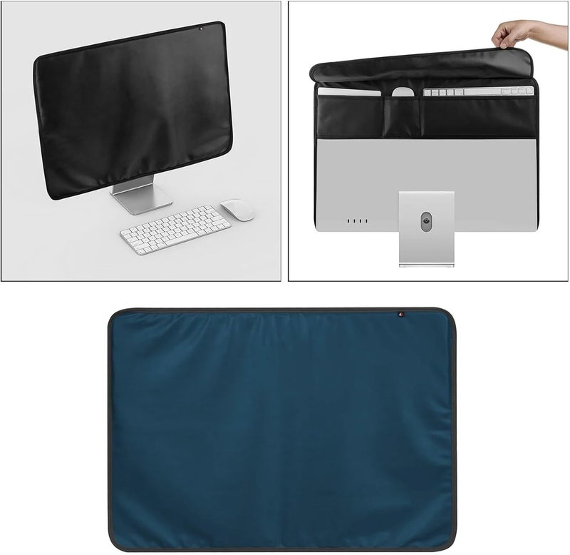 Monitor Dust Cover PU Leather Display Sleeve Protective Compatible Fit For Computer(Blue) - Image 2