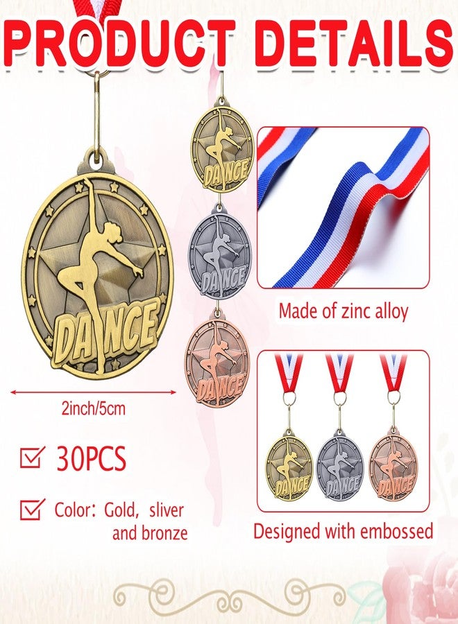 Quelay 30 Pcs 2'' Award Medals Bulk Gold Silver Bronze Medals with Neck Ribbons Metal Trophy Award Prize Gift for Kids Adults Competitions Party, Tournaments(Dance) - Image 3